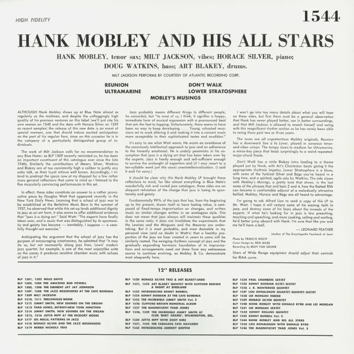 Back cover — Hank MOBLEY — Hank Mobley & His All Stars (remastered)