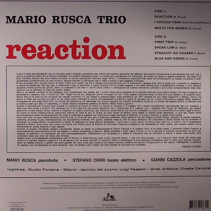 Back cover — MARIO RUSCA TRIO — Reaction