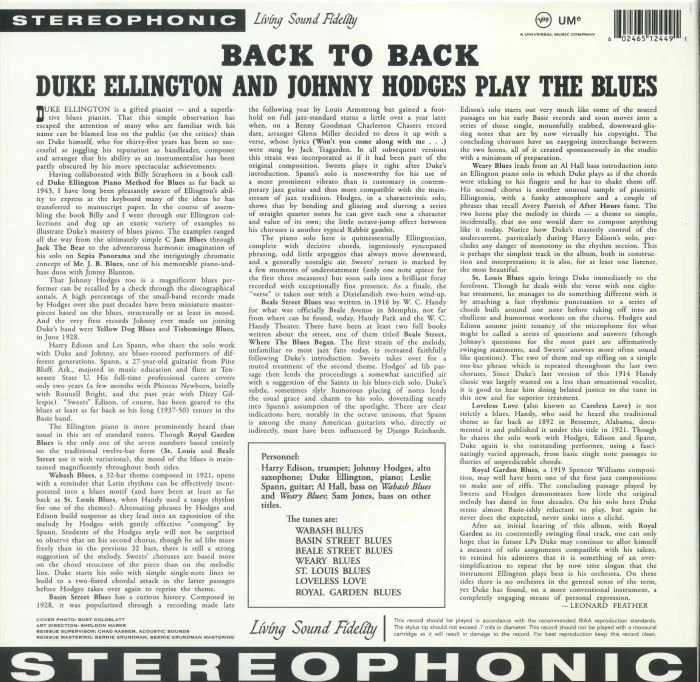 Обратная сторона обложки — Duke ELLINGTON / JOHNNY HODGES — Back To Back (Acoustic Sounds Series)
