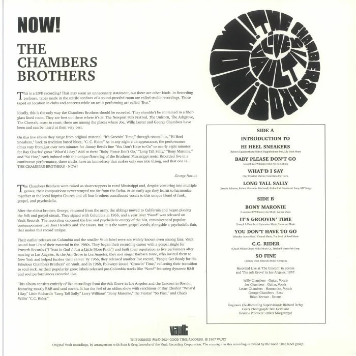 Back cover — The CHAMBERS BROTHERS — Now! (reissue)