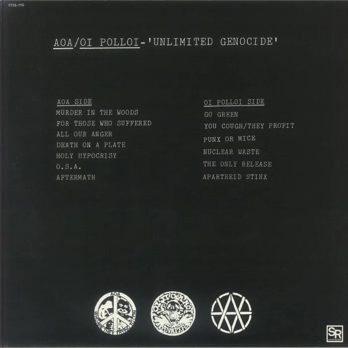 Back cover — AOA / OI POLLOI — Unlimited Genocide