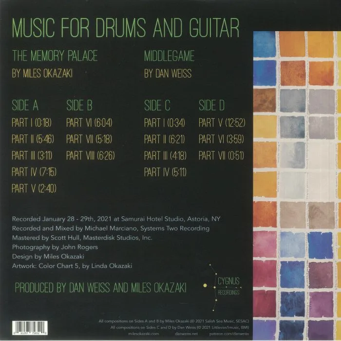 Back cover — Dan WEISS / MILES OKAZAKI — Music For Drums & Guitar