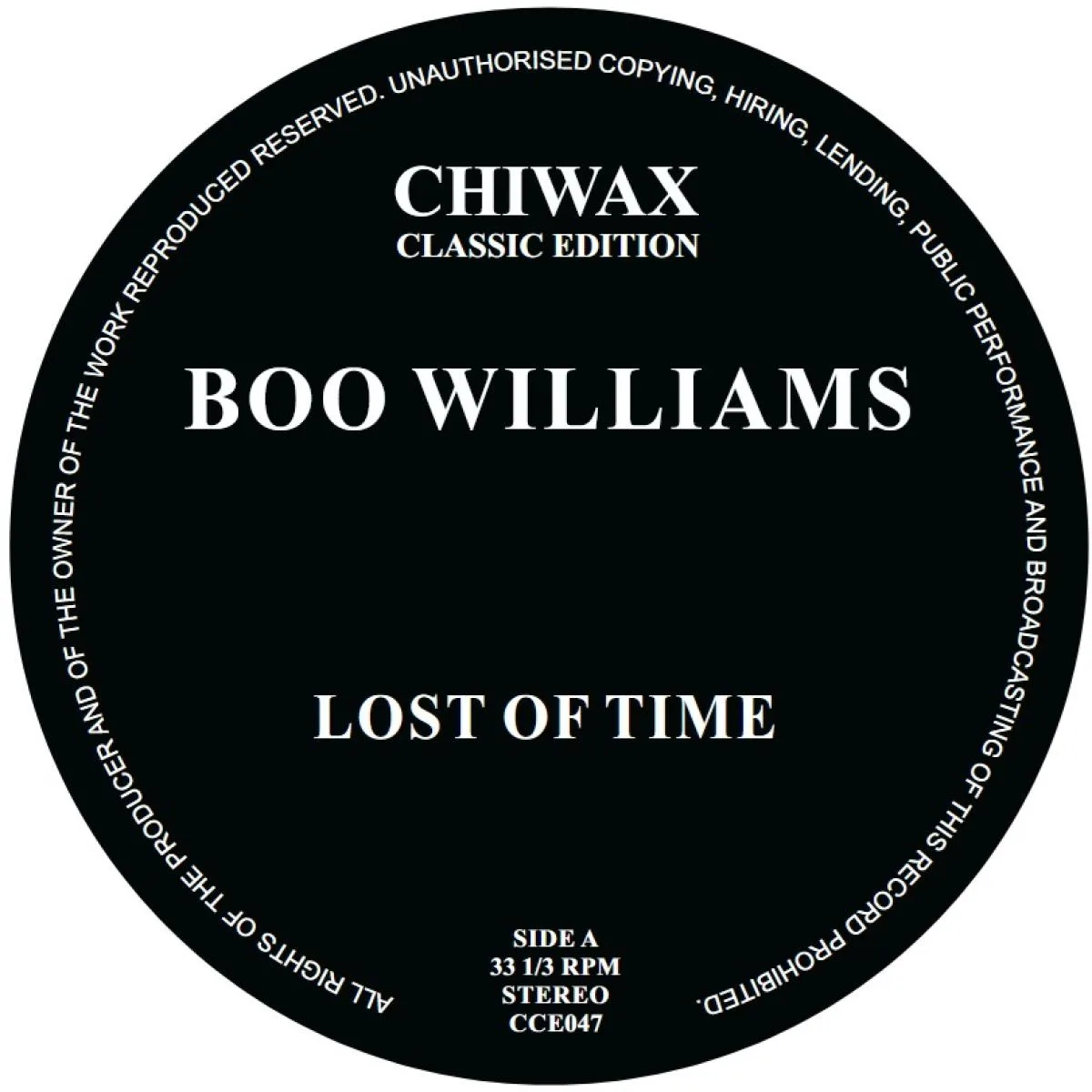 Лицевая сторона обложки — BOO WILLIAMS — LOST OF TIME 2x12"