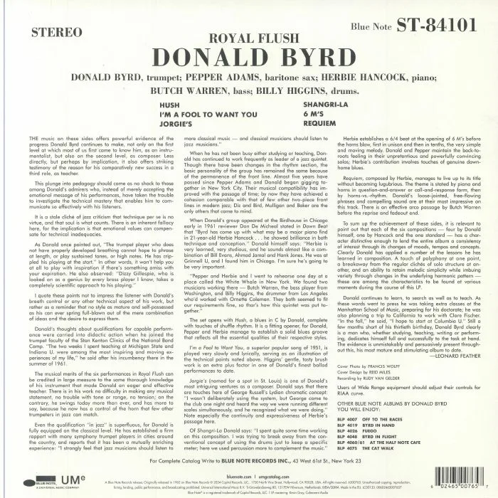 Back cover — Donald BYRD — Royal Flush (Classic Vinyl Series) (reissue)