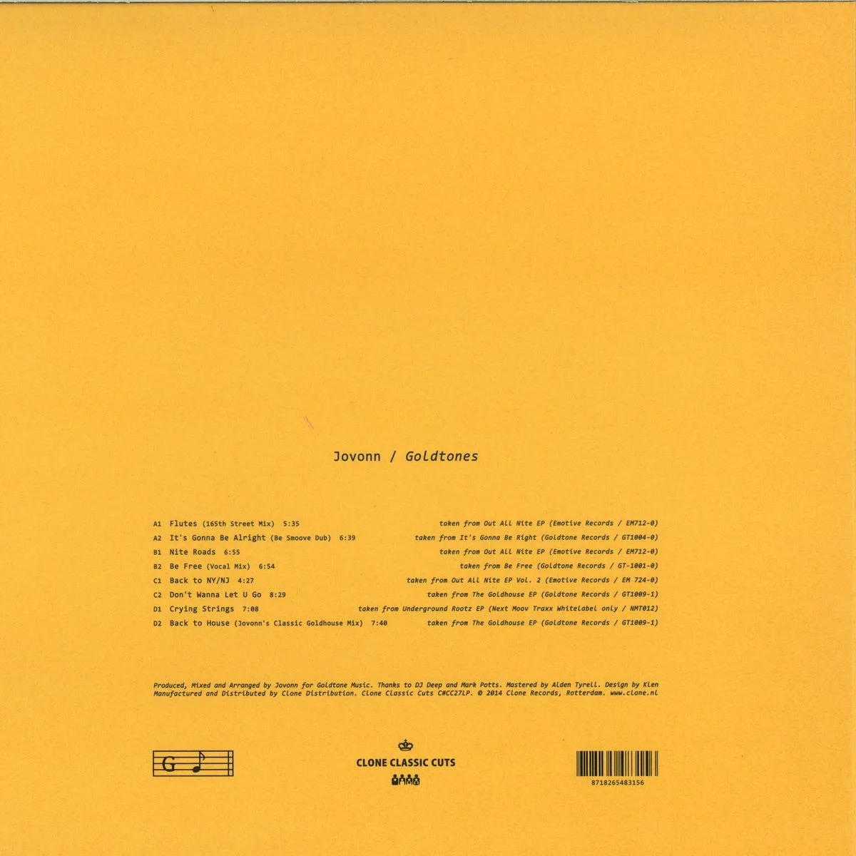 Обратная сторона обложки — Jovonn — Goldtones LP 2x12"