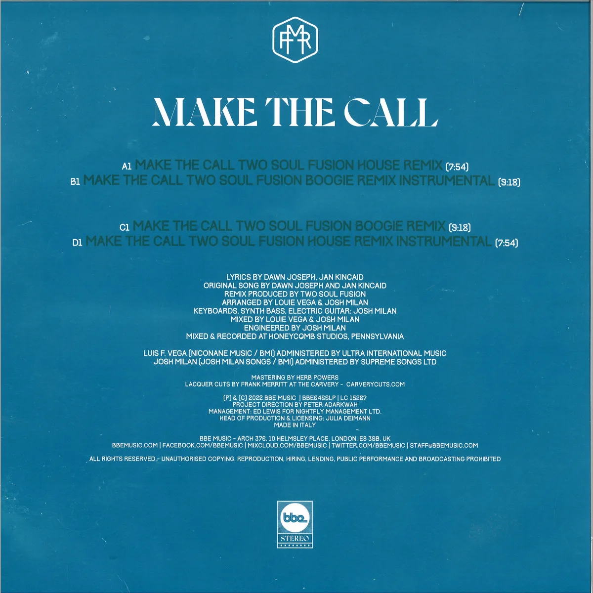 Обратная сторона обложки — Mf Robots&Two Soul Fusion(Louie Vega&Josh Milan) — Make The Call