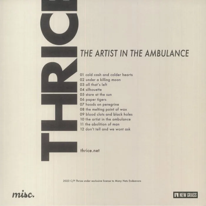 Back cover — THRICE — The Artist In The Ambulance
