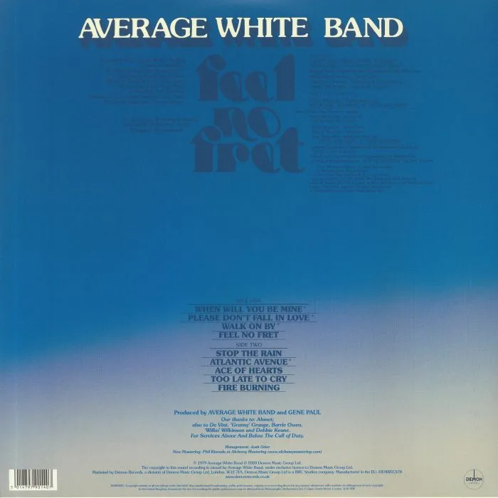 Back cover — AVERAGE WHITE BAND — Feel No Fret