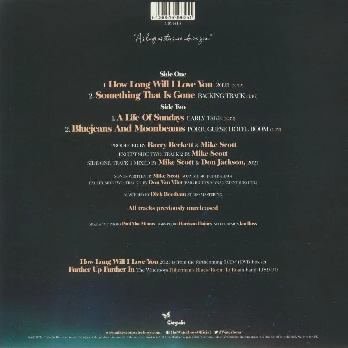 Back cover — The WATERBOYS — How Long Will I Love You 2021 (Record Store Day RSD 2021)