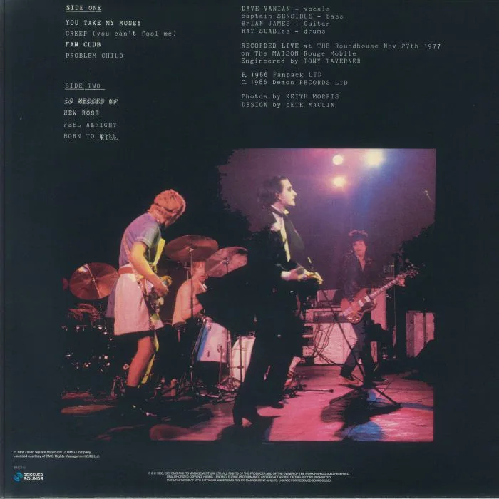 Back cover — The DAMNED — Not The Captains Birthday Party (reissue)