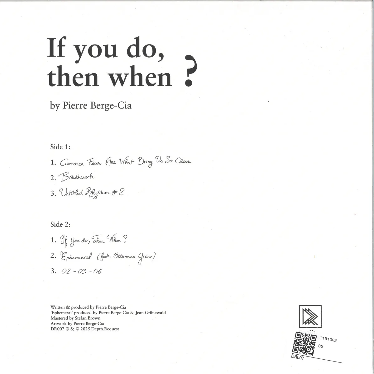 Обратная сторона обложки — Pierre Berge-Cia — If You Do Then When?