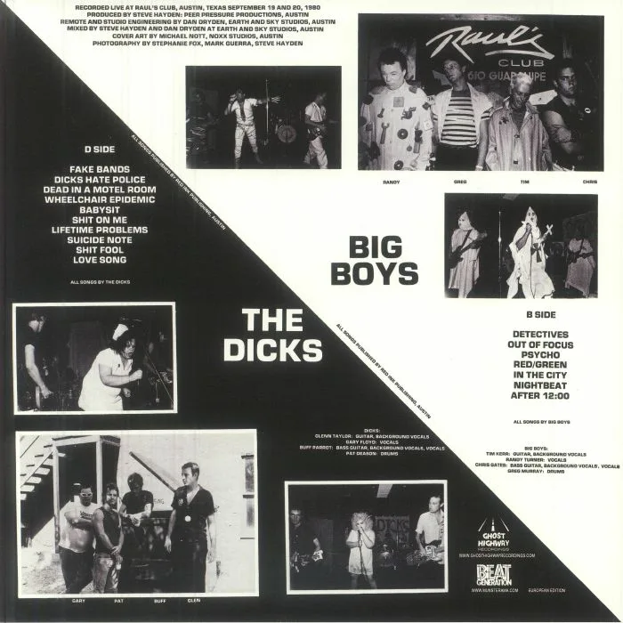 Обратная сторона обложки — BIG BOYS / THE DICKS — Recorded Live At Raul's Club