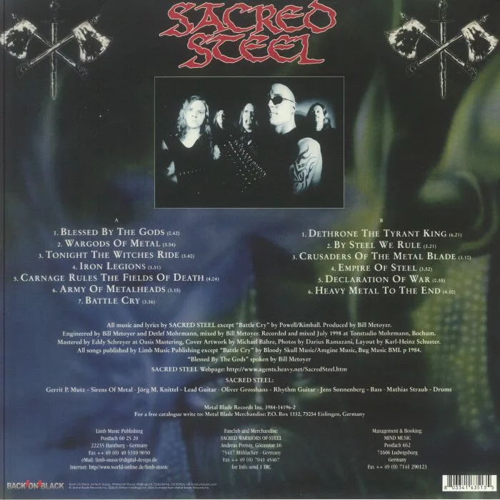 Back cover — SACRED STEEL — Wargods Of Metal (reissue)