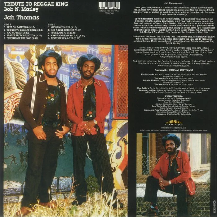Back cover — JAH THOMAS — Tribute To Reggae King Bob N Marley (Record Store Day RSD 2023)