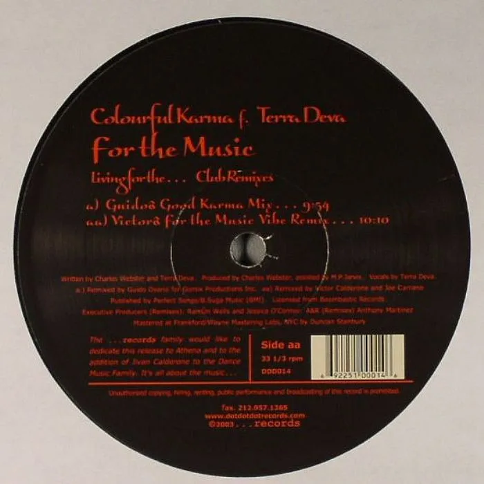 Back cover — COLOURFUL KARMA feat TERRA DEVA — For The Music (Living For The Club remixes)