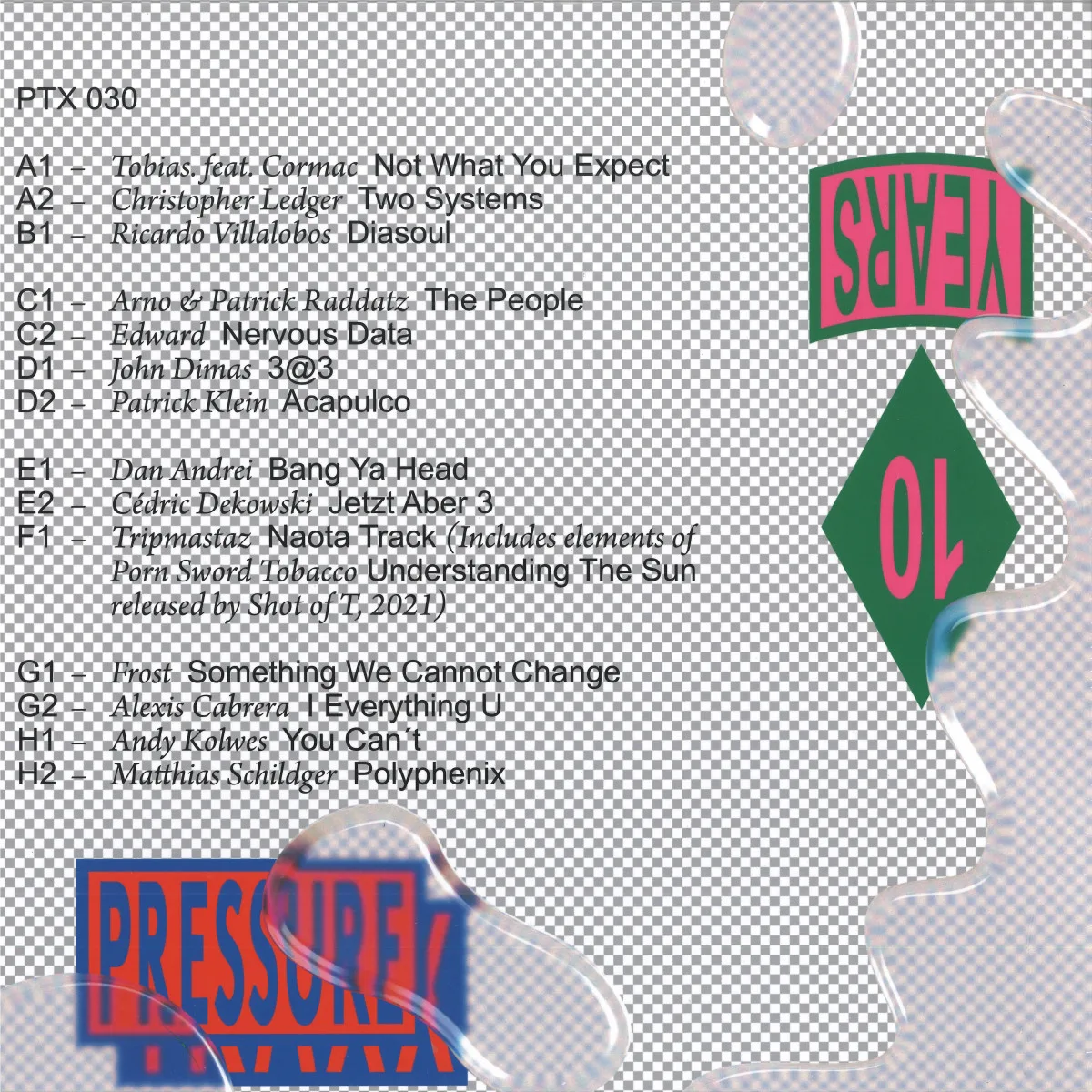 Обратная сторона обложки — Various — 10 Years Pressure Traxx Vinyl Compilation (4x12")