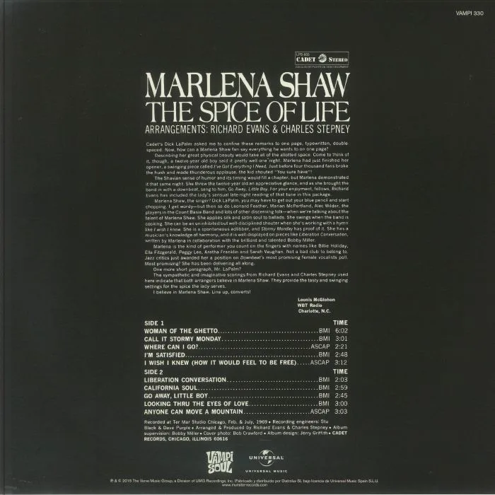 Back cover — Marlena SHAW — The Spice Of Life (reissue)