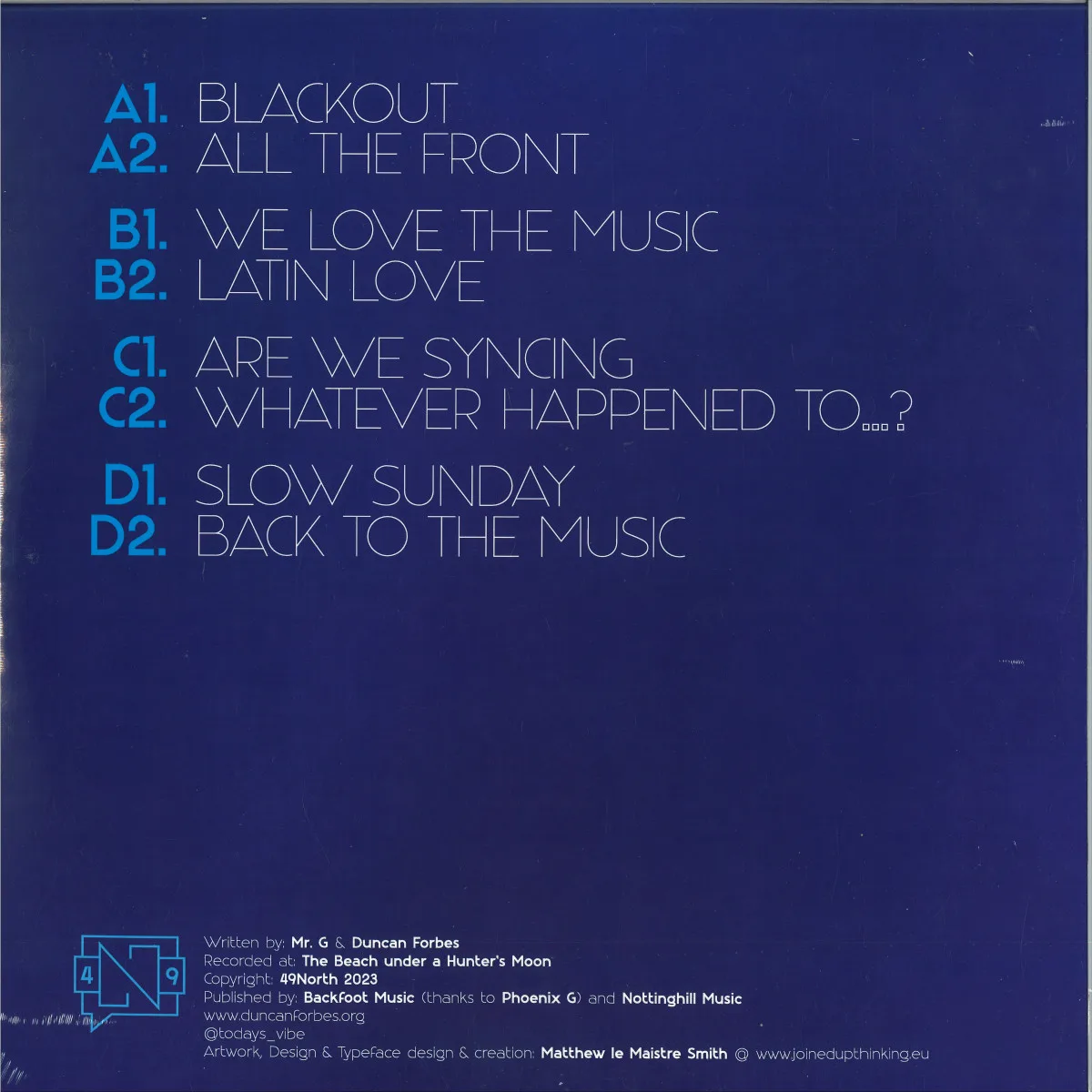 Back cover — Mr. G&Duncan Forbes — All Under One Moon LP 2x12"