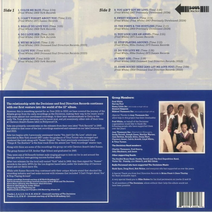 Обратная сторона обложки — The DECISIONS — Color Me Blue: The York & Sussex Sessions