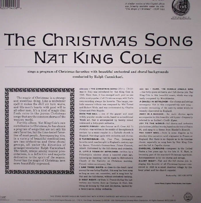 Back cover — Nat King COLE — The Christmas Song