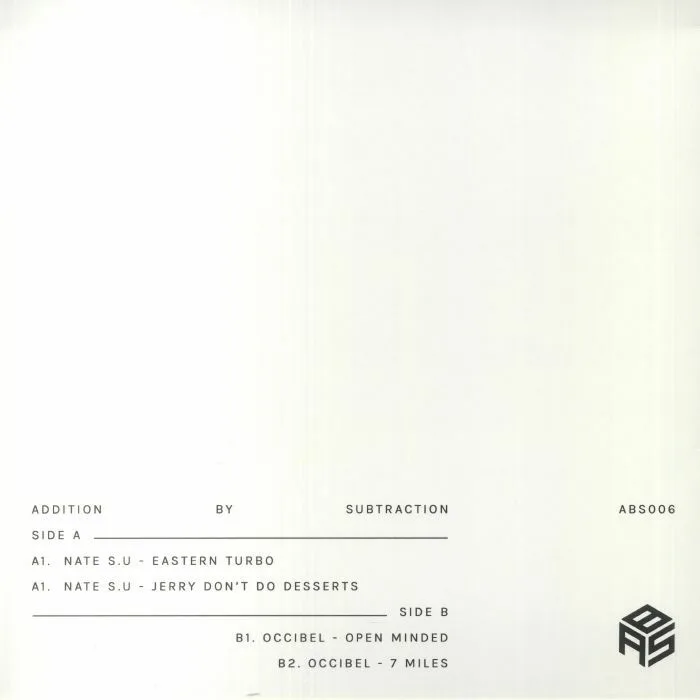Обратная сторона обложки — NATE SU / OCCIBEL — Addition By Subtraction 006 (B-STOCK)