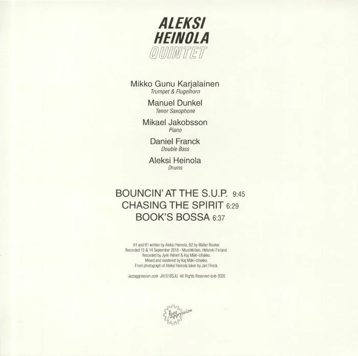 Back cover — ALEKSI HEINOLA QUINTET — Bouncin At The SUP