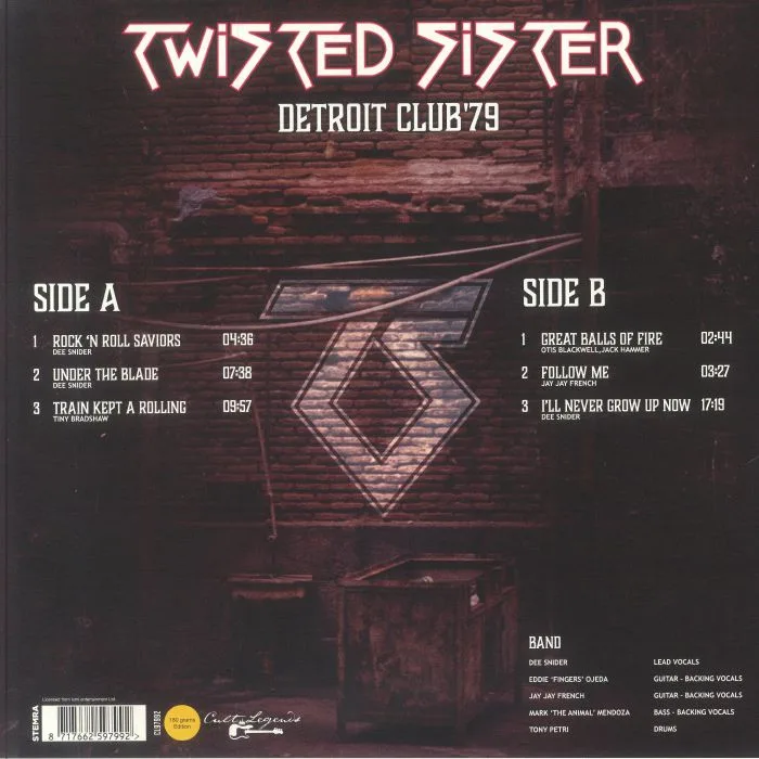 Обратная сторона обложки — TWISTED SISTER — Detroit Club '79: Live Radio Broadcast