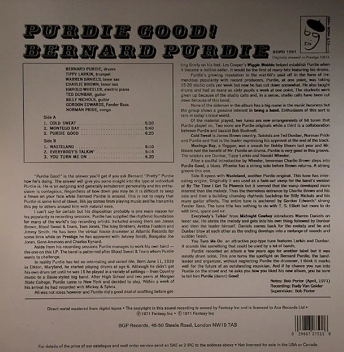 Обратная сторона обложки — Bernard PURDIE — Purdie Good!