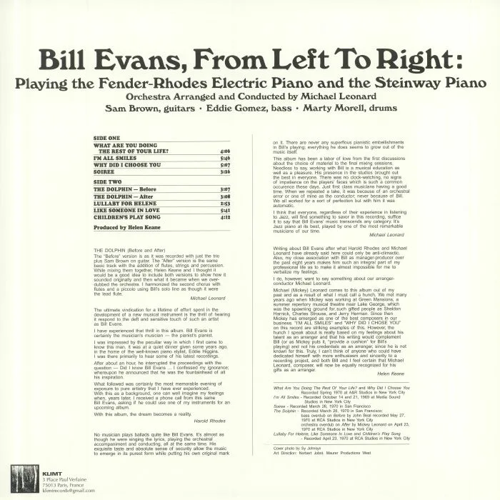 Back cover — Bill EVANS — From Left To Right