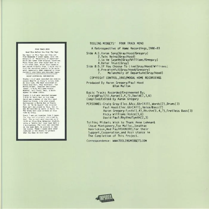 Обратная сторона обложки — TOILING MIDGETS — Four Track Mind: A Retrospective 1980-1983