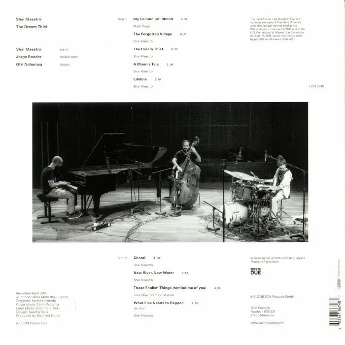 Back cover — Shai MAESTRO / JORGE ROEDER / OFRI NEHEMYA — The Dream Thief
