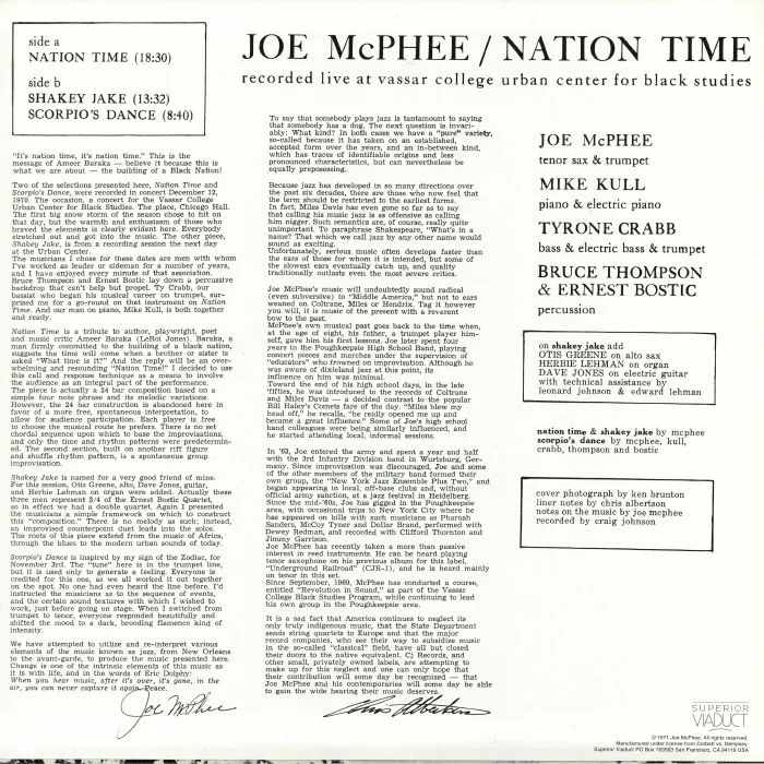 Обратная сторона обложки — Joe McPHEE — Nation Time (reissue)