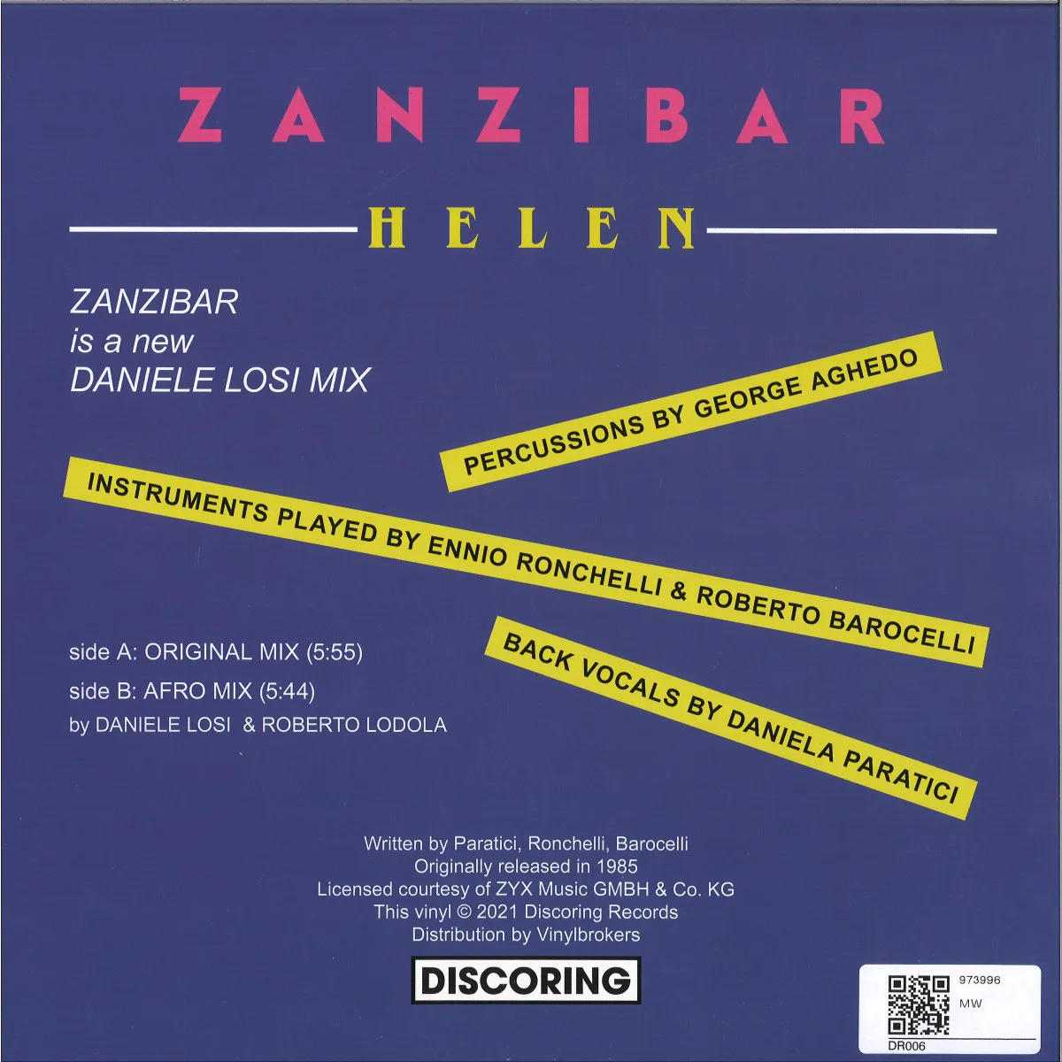 Обратная сторона обложки — Helen — Zanzibar
