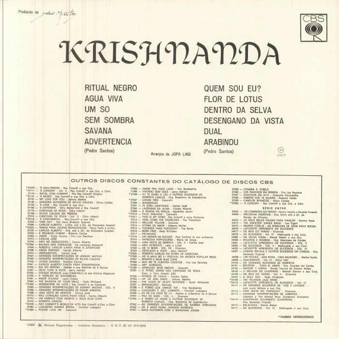 Обратная сторона обложки — Pedro SANTOS — Krishnanda (reissue)