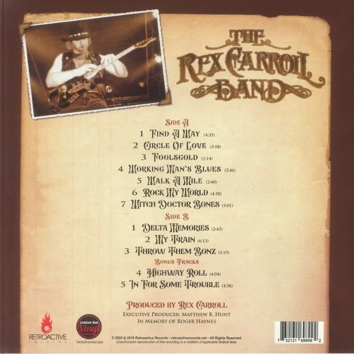 Back cover — The REX CARROLL BAND — That Was Then This Is Now (15th Anniversary Edition)