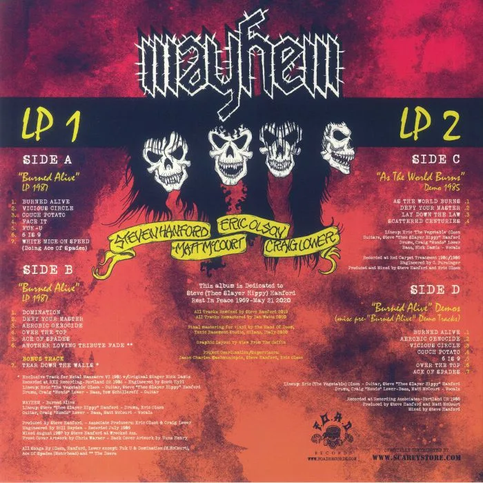 Back cover — MAYHEM — As The World Burns: Complete Recordings 1984-1987