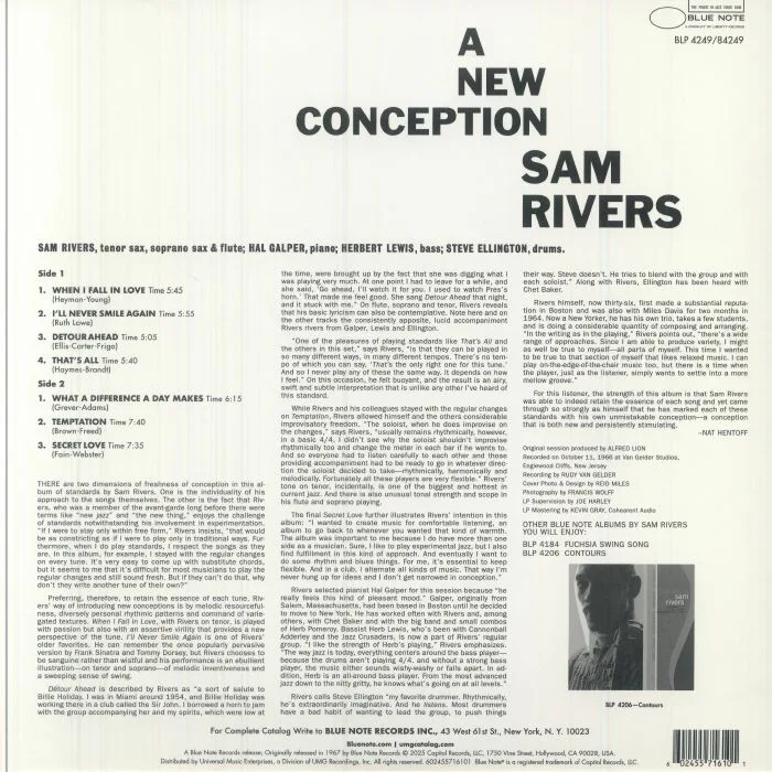 Back cover — Sam RIVERS — A New Conception (Tone Poet Series)