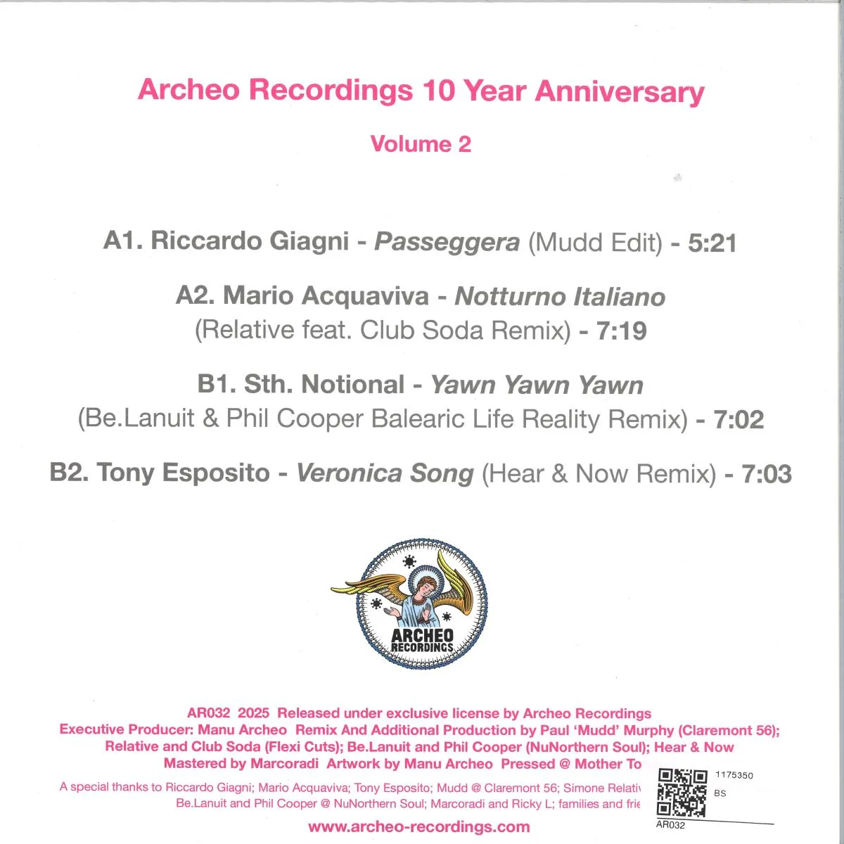 Обратная сторона обложки — Various — Archeo 10 Years Anniversary - Volume 2