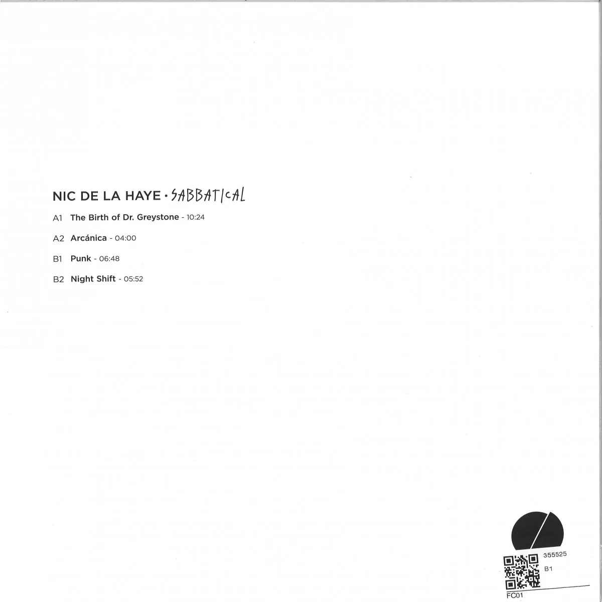 Обратная сторона обложки — Nic De La Haye — SABBATICAL EP