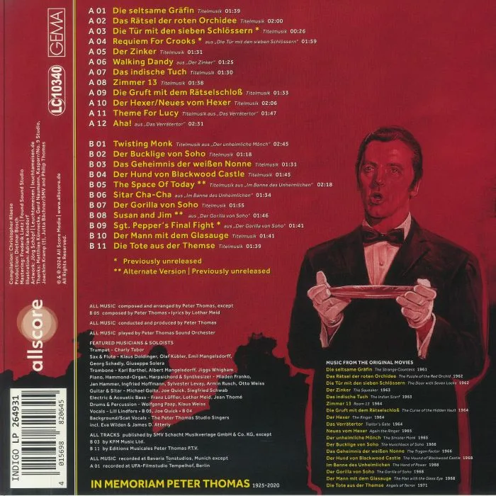 Обратная сторона обложки — PETER THOMAS SOUND ORCHESTER — Edgar Wallace (Soundtrack)