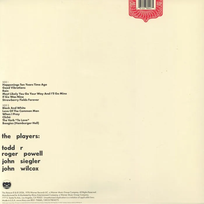Back cover — Todd RUNDGREN — Faithful (Rhino Reserve)