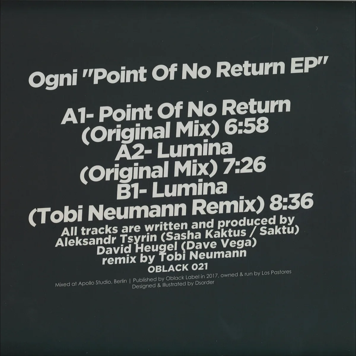 Обратная сторона обложки — Ogni/Tobi Neumann — Point Of No Return / Lumina
