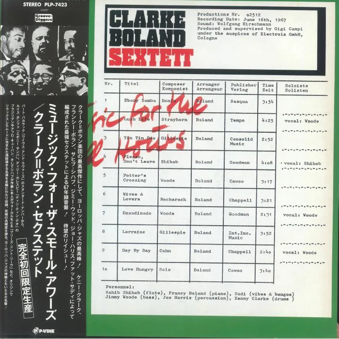 Лицевая сторона обложки — CLARKE BOLAND SEXTETT — Music For The Small Hours