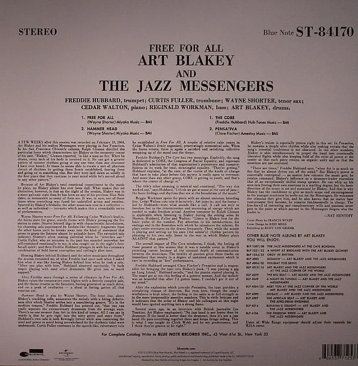 Обратная сторона обложки — Art BLAKEY & THE JAZZ MESSENGERS — Free For All (Blue Note 75th Anniversary Reissue)