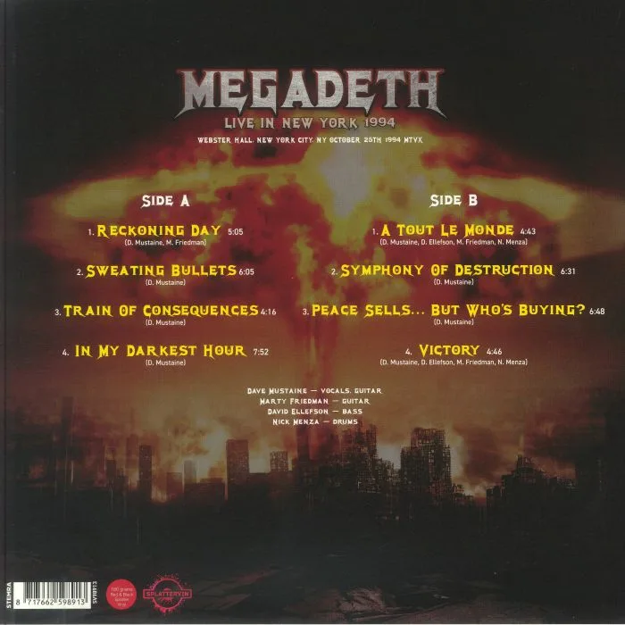 Обратная сторона обложки — MEGADETH — Live In New York 1994
