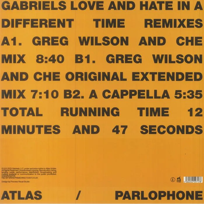 Back cover — GABRIELS — Love & Hate In A Different Time (Greg Wilson & Che remixes)