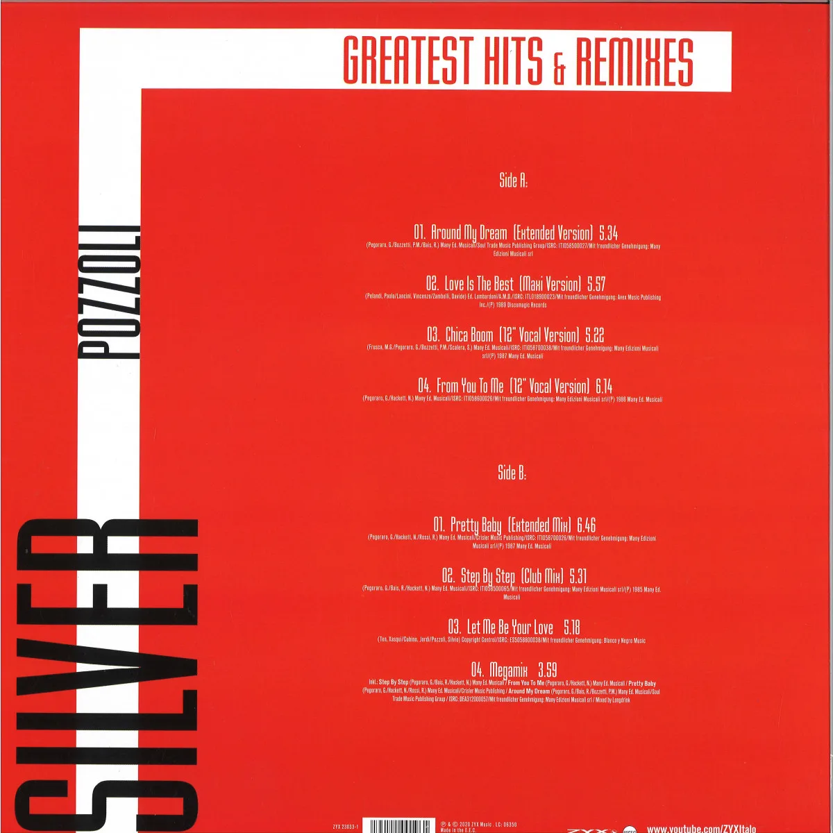 Back cover — SILVER POZZOLI — Greatest Hits & Remixes LP