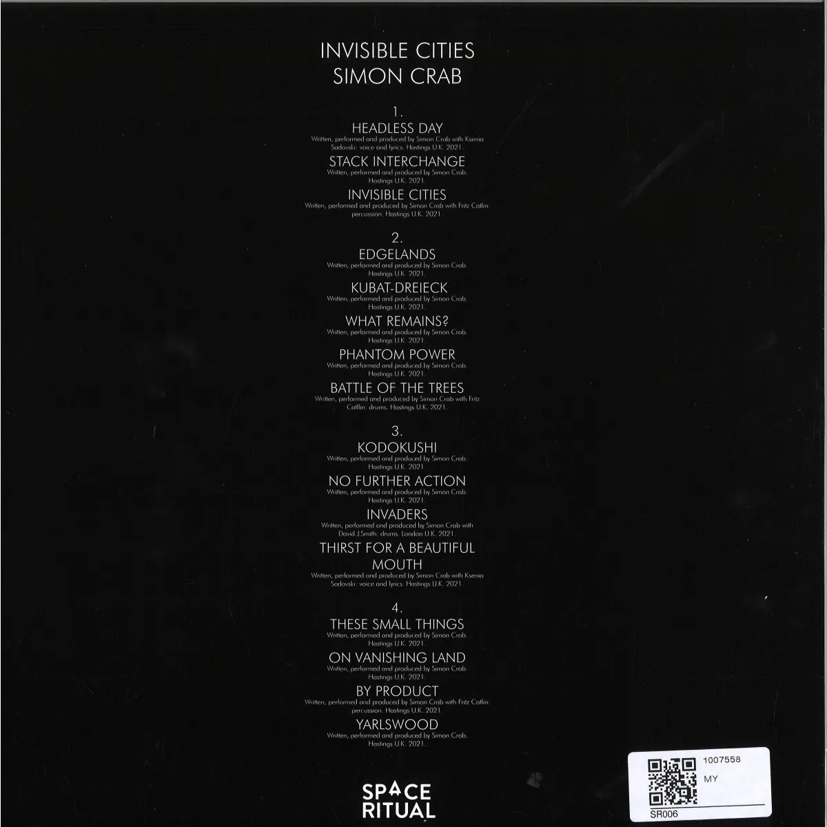 Обратная сторона обложки — Simon Crab — Invisible Cities LP 2x12"