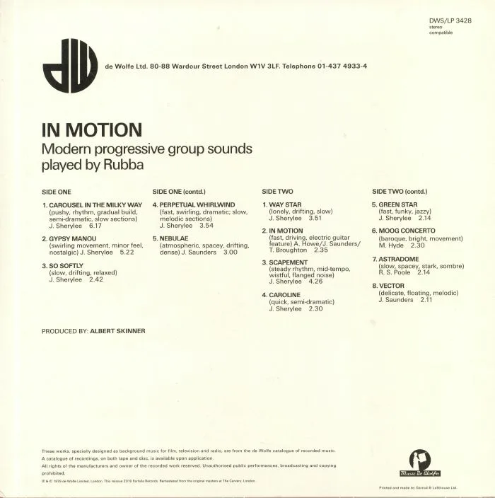 Обратная сторона обложки — RUBBA — In Motion: Modern Progressive Group Sounds (reissue)