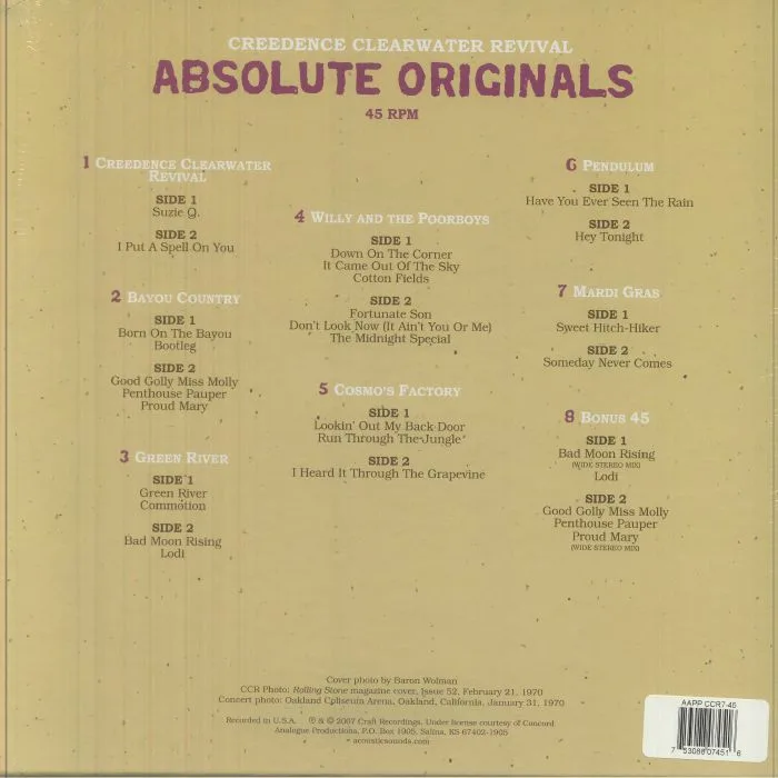 Back cover — CREEDENCE CLEARWATER REVIVAL — Absolute Originals (reissue)